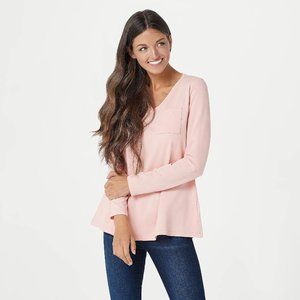 Women's V-Neckline Long Sleeve Knit Top w/ Pocket